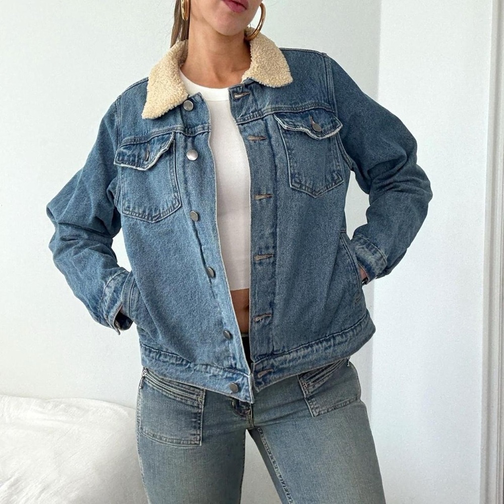 BP. Oversized Shearling Lined Trucker Denim Jacket
